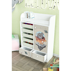 Little Astronaut Design "melova" 5 Sepetli 2 Çekmeceli Çok Amaçlı Oyuncak Dolabı