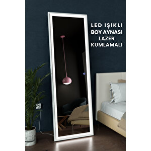 Led Işıklı Boy Aynası Lazer Kumlamalı 60x180 Cm Beyaz