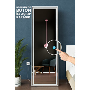 Led Işıklı Boy Aynası Lazer Kumlamalı 60x180 Cm Beyaz