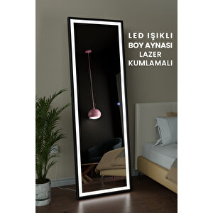 Led Işıklı Boy Aynası Lazer Kumlamalı 60x180 Cm Siyah