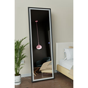 Led Işıklı Boy Aynası Lazer Kumlamalı 60x180 Cm Siyah