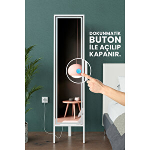 Led Işıklı Boy Aynası Lazer Kumlamalı 145x35 Cm Beyaz