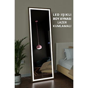Led Işıklı Boy Aynası Lazer Kumlamalı 60x180 Cm Ahşap