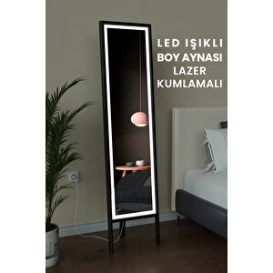Led Işıklı Boy Aynası Lazer Kumlamalı 145x35 Cm Siyah
