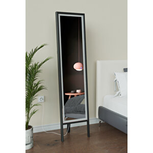 Led Işıklı Boy Aynası Lazer Kumlamalı 145x35 Cm Siyah