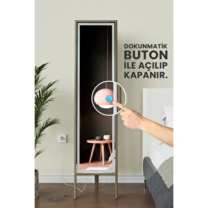 Led Işıklı Boy Aynası Lazer Kumlamalı 145x35 Cm Ahşap