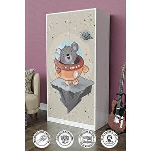 Little Astronaut Design "calista" Gardırop 5 Raflı Askılı Çocuk Odasi Elbise Dolabı Beyaz
