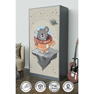 Little Astronaut Design "calista" Gardırop 5 Raflı Askılı Çocuk Odasi Elbise Dolabı Antrasit