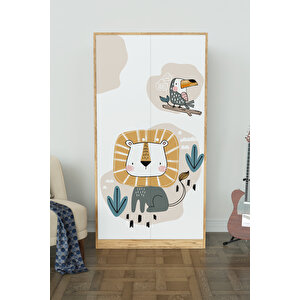 Jungle Animals Design "calista" Gardırop 5 Raflı Askılı Çocuk Odasi Elbise Dolabı Ahşap