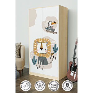 Jungle Animals Design "calista" Gardırop 5 Raflı Askılı Çocuk Odasi Elbise Dolabı Akçaağaç