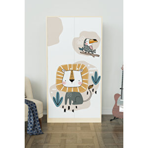 Jungle Animals Design "calista" Gardırop 5 Raflı Askılı Çocuk Odasi Elbise Dolabı Akçaağaç