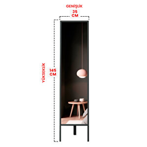 Pvc Çerçeveli Ayakli Boy Aynası 145 X 35 Cm Siyah