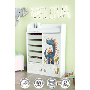 Minik Dino Design "melova" 5 Sepetli 2 Çekmeceli Çok Amaçlı Oyuncak Dolabı Beyaz