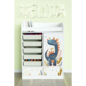 Minik Dino Design "melova" 5 Sepetli 2 Çekmeceli Çok Amaçlı Oyuncak Dolabı Beyaz
