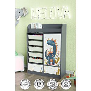 Minik Dino Design "melova" 5 Sepetli 2 Çekmeceli Çok Amaçlı Oyuncak Dolabı Antrasit
