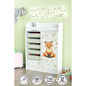 Foxie Design "melova" 5 Sepetli 2 Çekmeceli Çok Amaçlı Oyuncak Dolabı Beyaz