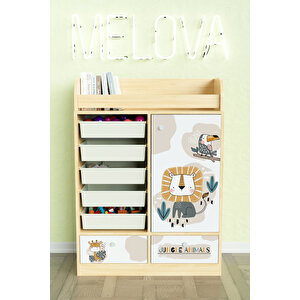 Jungle Animals Design "melova" 5 Sepetli 2 Çekmeceli Çok Amaçlı Oyuncak Dolabı