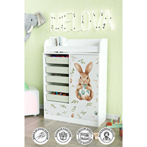 Pretty Rabit Design "melova" 5 Sepetli 2 Çekmeceli Çok Amaçlı Oyuncak Dolabı Beyaz