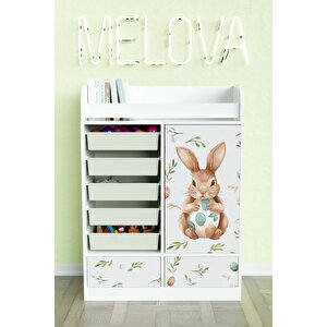 Pretty Rabit Design "melova" 5 Sepetli 2 Çekmeceli Çok Amaçlı Oyuncak Dolabı Beyaz