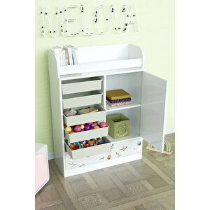 Pretty Rabit Design "melova" 5 Sepetli 2 Çekmeceli Çok Amaçlı Oyuncak Dolabı Beyaz