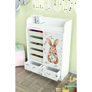 Pretty Rabit Design "melova" 5 Sepetli 2 Çekmeceli Çok Amaçlı Oyuncak Dolabı