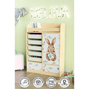 Pretty Rabit Design "melova" 5 Sepetli 2 Çekmeceli Çok Amaçlı Oyuncak Dolabı Akçaağaç
