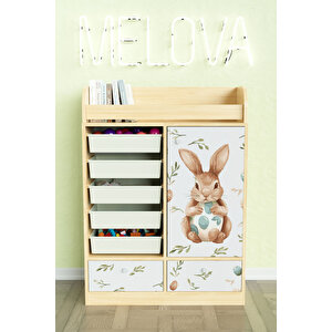 Pretty Rabit Design "melova" 5 Sepetli 2 Çekmeceli Çok Amaçlı Oyuncak Dolabı Akçaağaç
