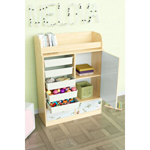 Pretty Rabit Design "melova" 5 Sepetli 2 Çekmeceli Çok Amaçlı Oyuncak Dolabı Akçaağaç
