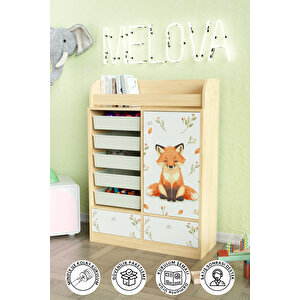 Foxie Design "melova" 5 Sepetli 2 Çekmeceli Çok Amaçlı Oyuncak Dolabı Akçaağaç