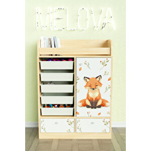 Foxie Design "melova" 5 Sepetli 2 Çekmeceli Çok Amaçlı Oyuncak Dolabı Akçaağaç