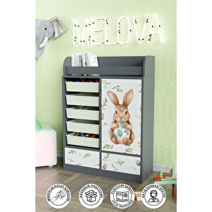 Pretty Rabit Design "melova" 5 Sepetli 2 Çekmeceli Çok Amaçlı Oyuncak Dolabı