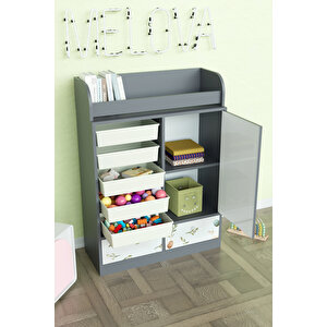 Pretty Rabit Design "melova" 5 Sepetli 2 Çekmeceli Çok Amaçlı Oyuncak Dolabı