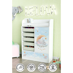 Minik Rüyacı Design "melova" 5 Sepetli 2 Çekmeceli Çok Amaçlı Oyuncak Dolabı Beyaz
