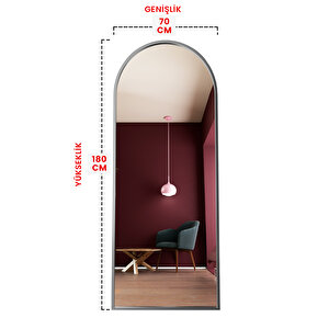 Metal Çerçeveli Influencer Ve Ayaklı Boy Aynası 180x70 Cm Gümüş