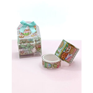 Fiyonk Çantalı Şirin Kız Ayı Tavşan Şeffaf Desenli Bant - Yeşil