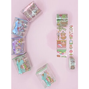 Fiyonk Çantalı Şirin Kız Ayı Tavşan Şeffaf Desenli Bant - Yeşil