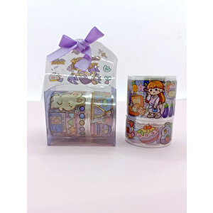 Fiyonk Çantalı Süslü Kız Şeffaf Desenli Bant - Mor