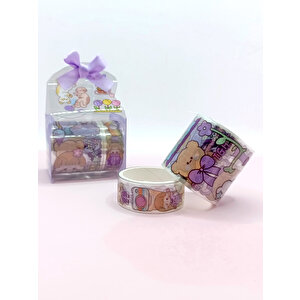 Fiyonk Çantalı Şirin Kız Ayı Tavşan Şeffaf Desenli Bant - Mor