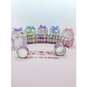 Fiyonk Çantalı Şirin Kız Ayı Tavşan Şeffaf Desenli Bant - Mor