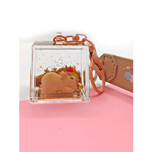 Capybara Anahtarlık Kapibara Sulu Pullu Küp Anahtarlık -uykucu