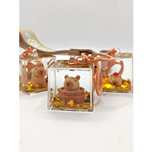 Capybara Anahtarlık Kapibara Sulu Pullu Küp Anahtarlık -uykucu