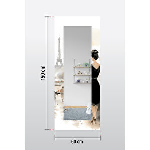 Siyah Elbiseli Kadın Desenli Dekoratif Boy Aynası 150x60 Cm