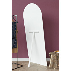 180x70 Cm Beyaz Ahşap Çerçeveli Influencer Ve Ayaklı Oval Boy Aynası
