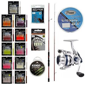 Yekoutdoor Fireworm Lrf Seti Okuma Red Spin 7'0'' 2.12 Cm 1-12 Gr 2 Parça&okuma Aria-1000a 1bb Olta Makinesi