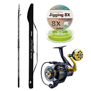 Yekoutdoor Profesyonel Olta Seti Okuma Flite Tele Surf 420cm 100-200gr 5 Parça Olta Kamışı&okuma Salina Sa-8000a Blue 6+1bb Olta M