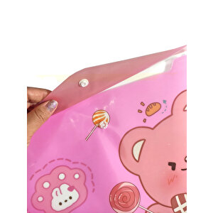 Sevimli Ayıcık Pembe Desenli Çıt Çıtlı Zarf Dosya - 1 Adet