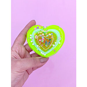 Sevimli Kalp Squishy Simli Yumuşacık (7x9 Cm) Kalp Sukuşi - Yeşil