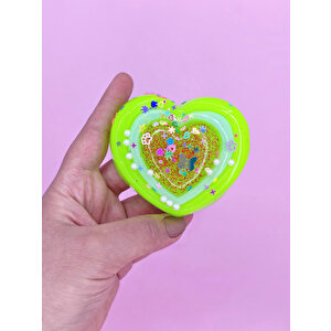 Sevimli Kalp Squishy Simli Yumuşacık (7x9 Cm) Kalp Sukuşi - Yeşil