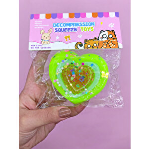 Sevimli Kalp Squishy Simli Yumuşacık (7x9 Cm) Kalp Sukuşi - Yeşil