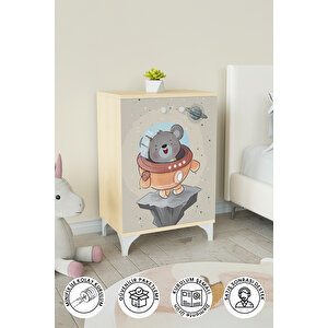 Little Astronaut 2 Raflı Çocuk Odası Dolabı Çok Amaçlı Baskılı Oyuncak Dolabı - Akçaağaç Akçaağaç